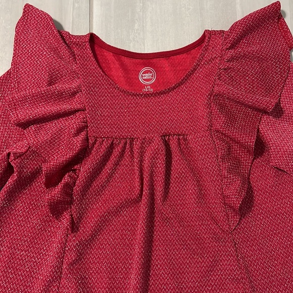 Girls Sparkle Red Ruffle Shirt - Picture 3 of 4
